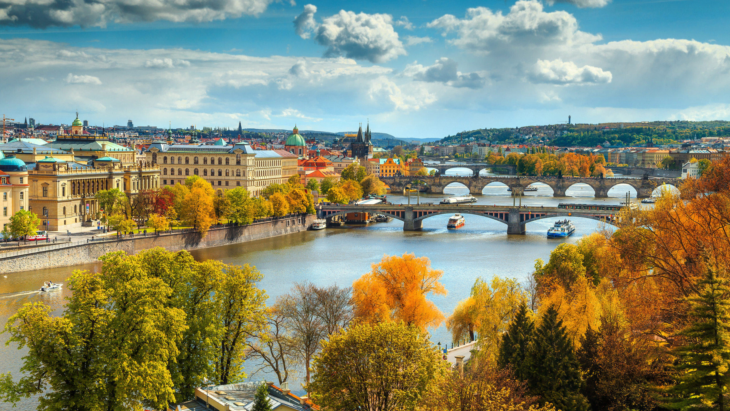 prague czechia river bridge fall autumn